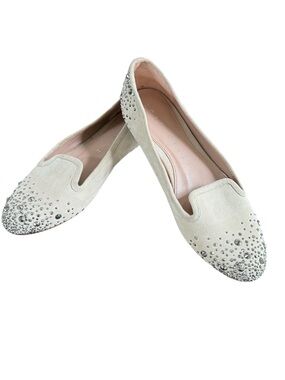 Lola Cruz Suede Crystal Embellished Smoking Flats Beige Size EU 38 US 7–7.5